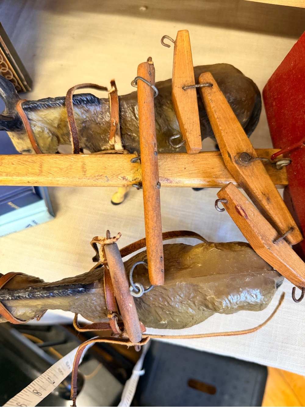 Vintage-Style Red Wooden Cart Accent with Donkey Figure - Picture 5 of 5
